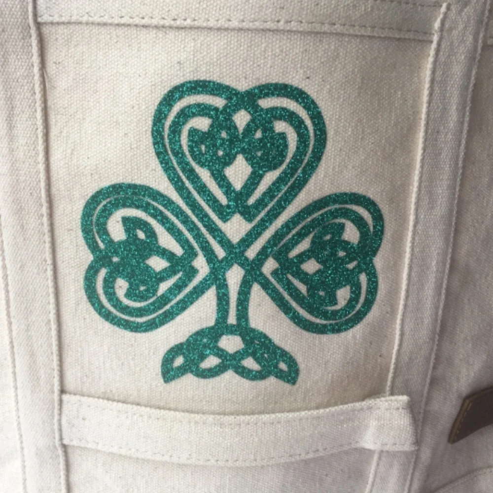 Irish Girl Glitter Shamrock Canvas Tote Book Bag